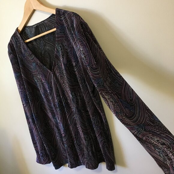 Psychedelic 90s Retro Paisley Crimped Crushed Clasp Closure Open Cardigan - Picture 6 of 16